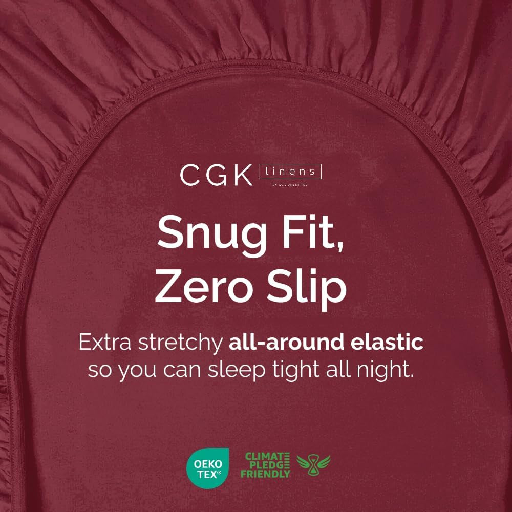 Cal King Fitted Bed Sheet - Bottom Single Fitted Sheet Only - Ultra-Soft Hotel Luxury Bedding W/ 8-16 Inch Deep Pockets - Breathable & Wrinkle Free - Easy-Care, Fade and Shrink Resistant - Burgundy