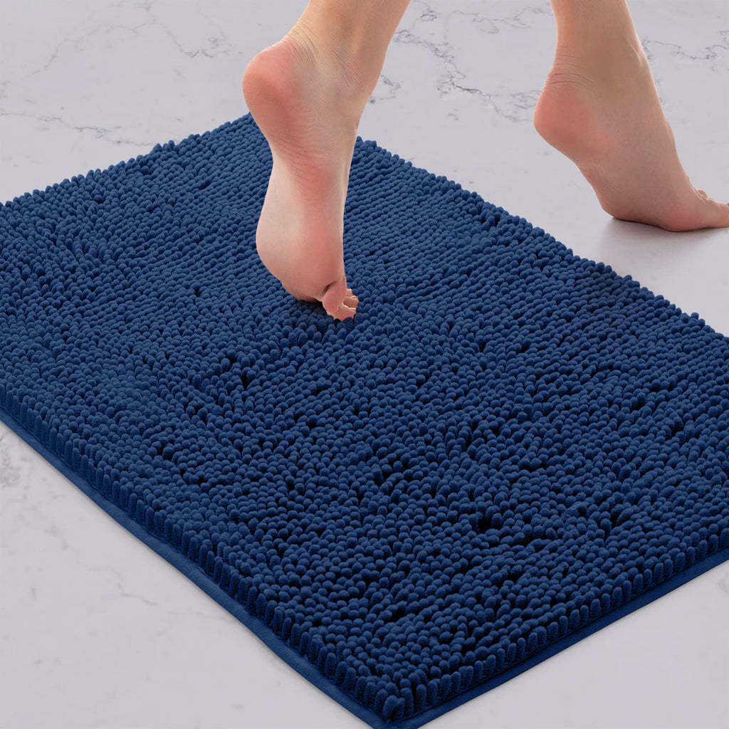 2 Piece Bathroom Rug Set - Premium Plush Bath Mat Shower Rugs, 1" Chenille Microfiber, Non-Slip & Absorbent, Soft & Cozy, Durable Stylish (20X30 & 16X24 Inches, Blue)