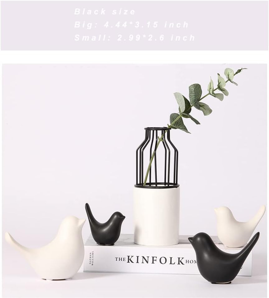 Small Satues Ceramic Black Birds Decor for Shelf Living Room Table Figurine Garden Cottage 2Pcs