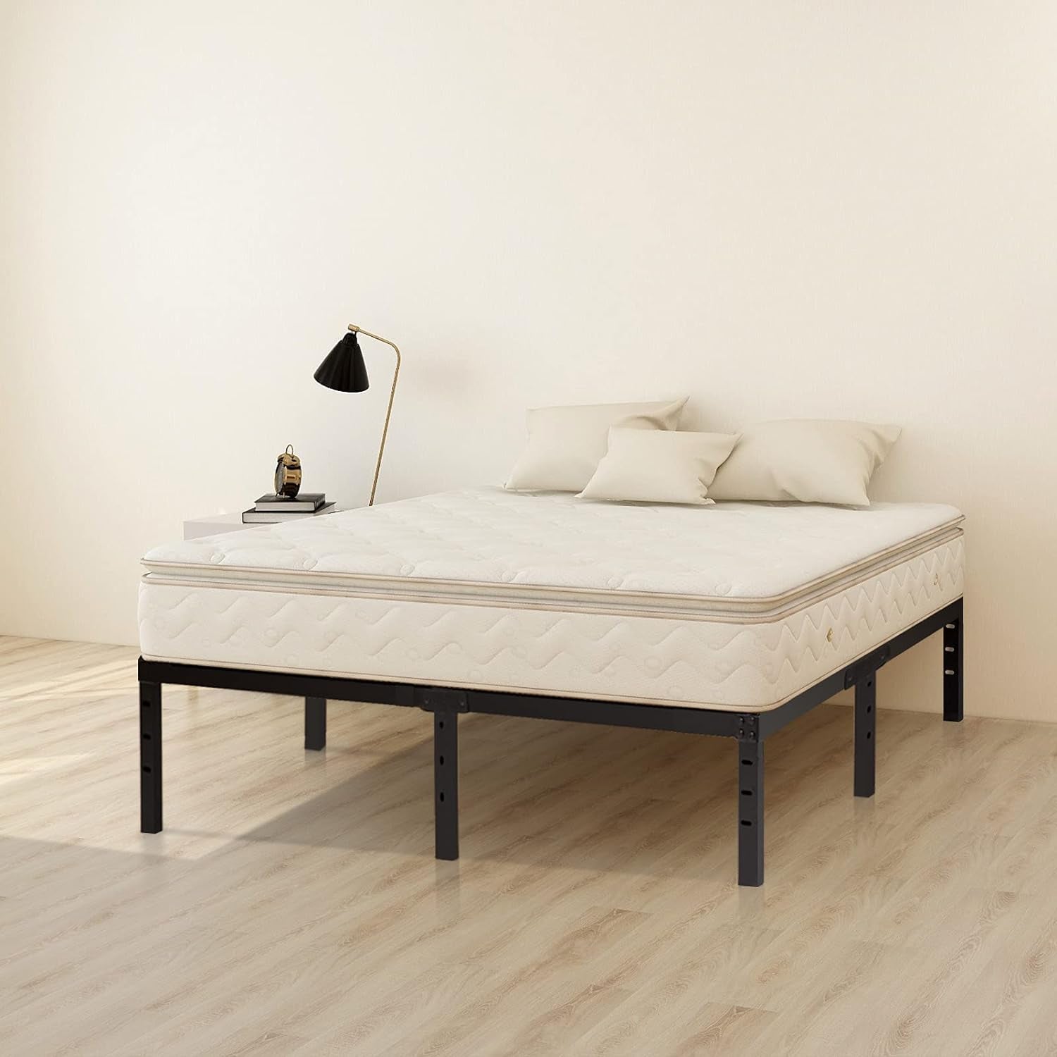 Queen Size Bed Frame with Steel Slats Support, Sturdy and Durable, No Box Spring Needed, 16 Inch High 3500Lbs Heavy Duty Metal Platform Frames with Storage, Noise-Free, Black