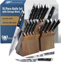 18-Piece Kitchen Knife Set Block - High Carbon German Steel Full Tang - Acacia Wood Knife Block Set - Black Handles ABS Gladiator Series - Professional NSF Knives Set for Kitchen Cuchillos