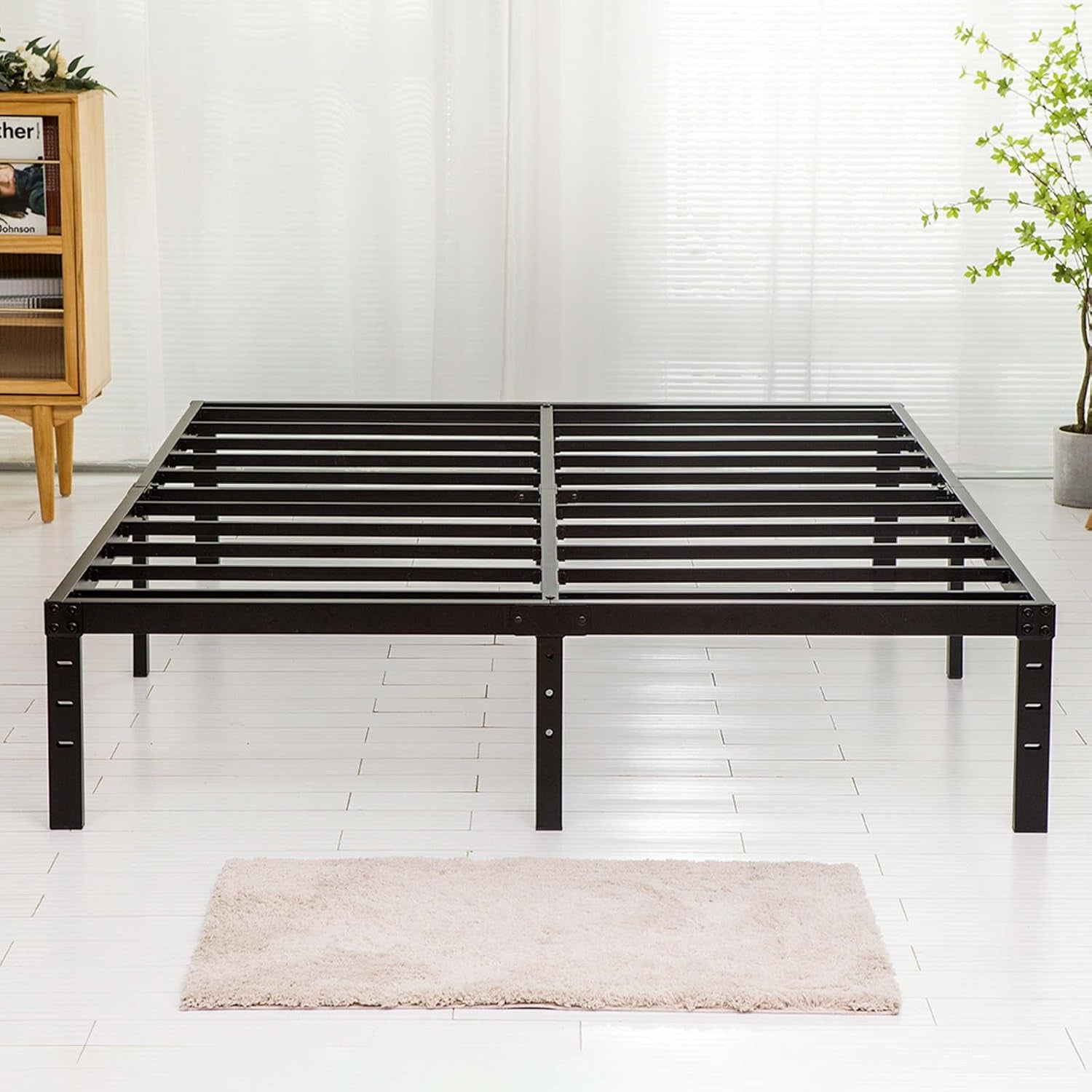 Queen Size Bed Frame with Steel Slats Support, Sturdy and Durable, No Box Spring Needed, 16 Inch High 3500Lbs Heavy Duty Metal Platform Frames with Storage, Noise-Free, Black
