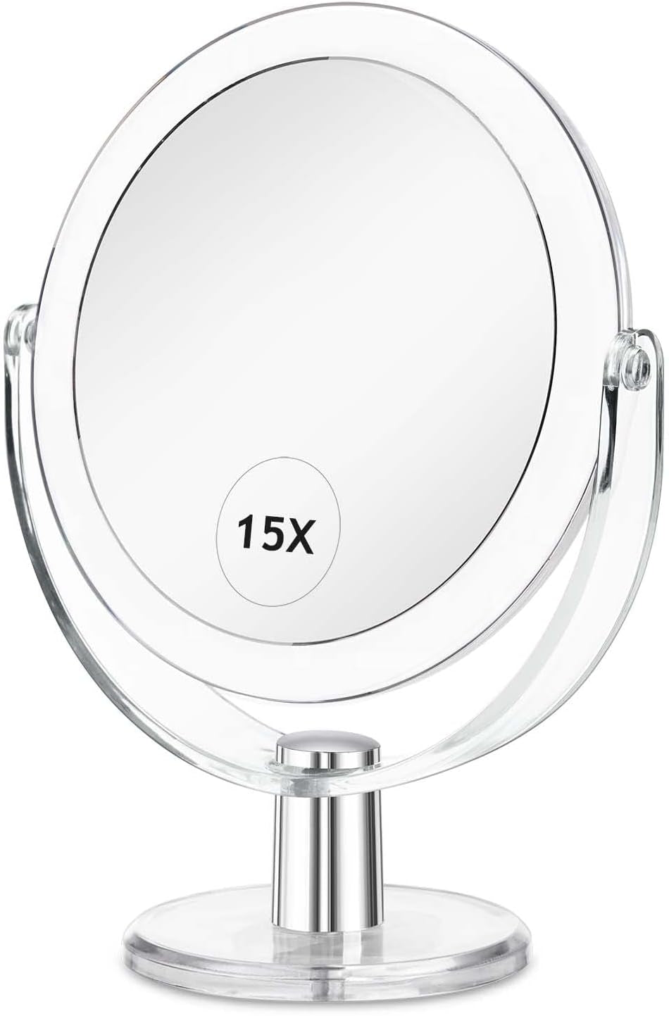 Vanity Makeup Mirror with Stand, 1X/15X Magnification Double Sided 360 Degree Swivel, Portable Table Desk Counter Top Magnifying Mirror, Tabletop Mirror for Bedroom or Dorm Room, 6.25 Inch
