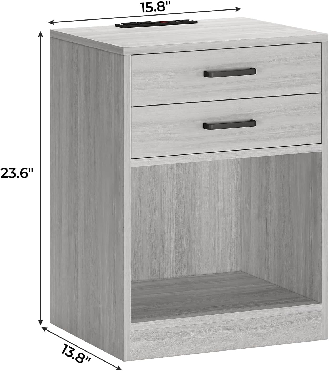 Nightstands Set of 2,Grey Nightstand with Charging Station & Drawers,Night Stands for Bedrooms Set of 2
