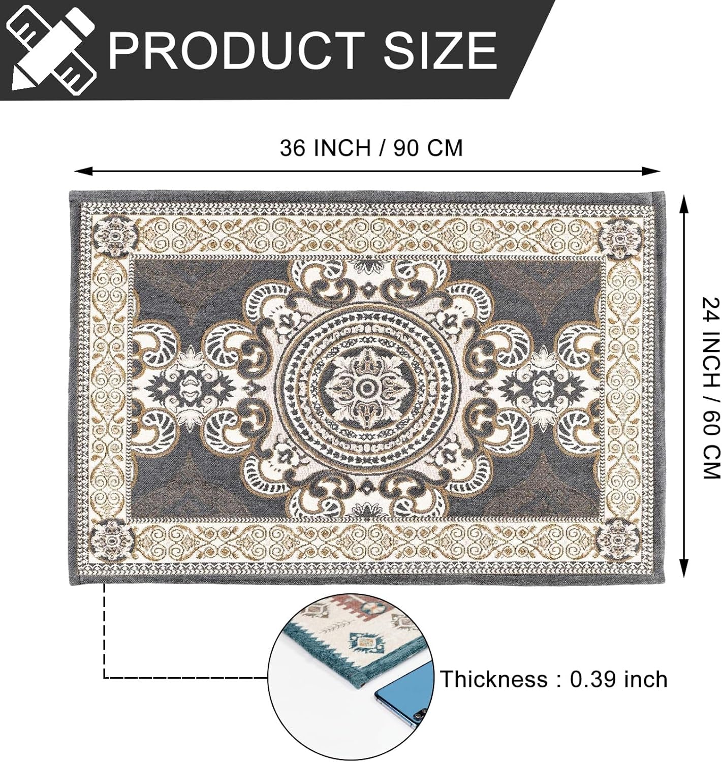36 X 24 Inch Graygreen Indoor Door Mat for Home Entrance, Front Door Mat inside Outdoor outside Entryway Rugs Indoor Welcome Mat Anti-Slip Rubber Back Low Profile