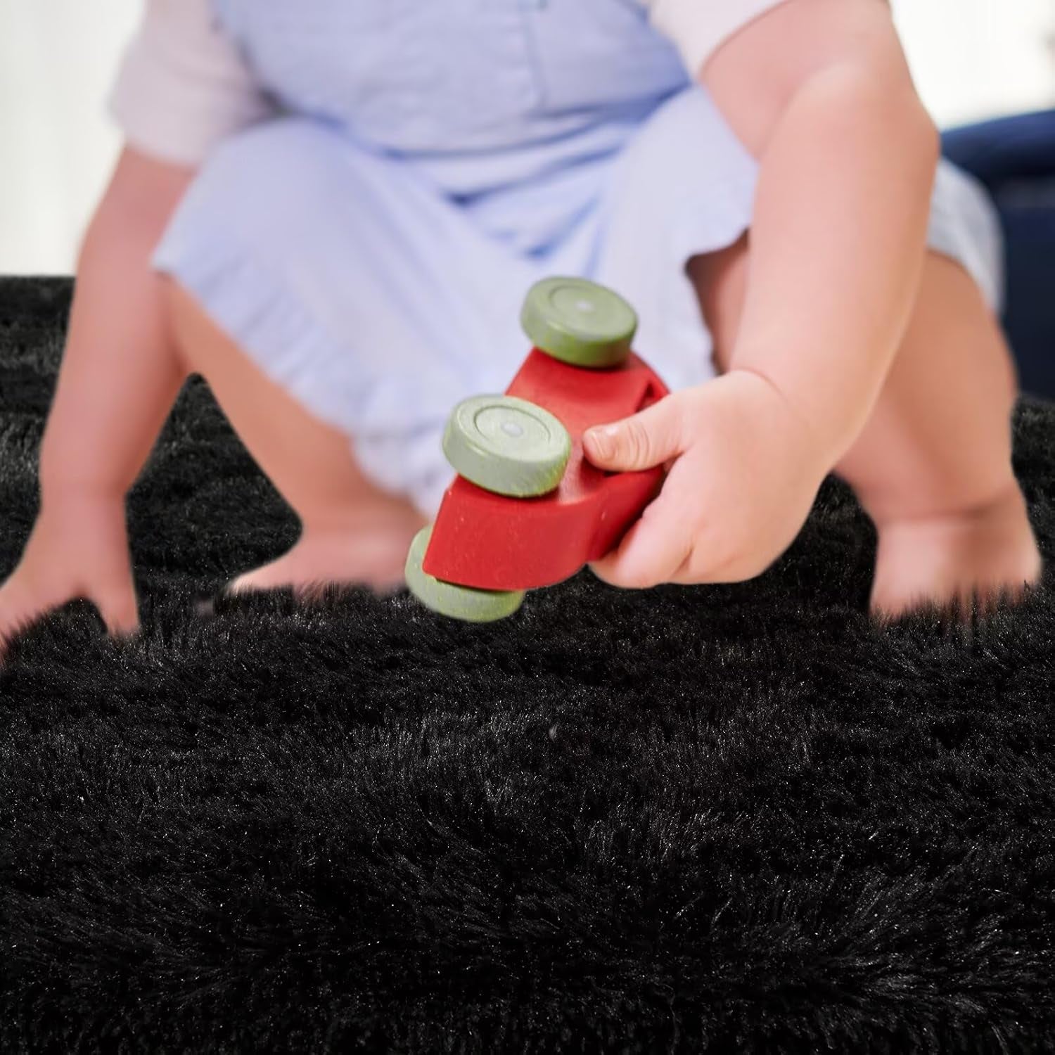 3X5 Black Washable Area Rug for Boys Bedroom, Soft Non-Slip Fluffy Bedside Rugs, Shag Plush Memory Foam Carpet for Kids Room Baby Nursery Home Decor Aesthetic