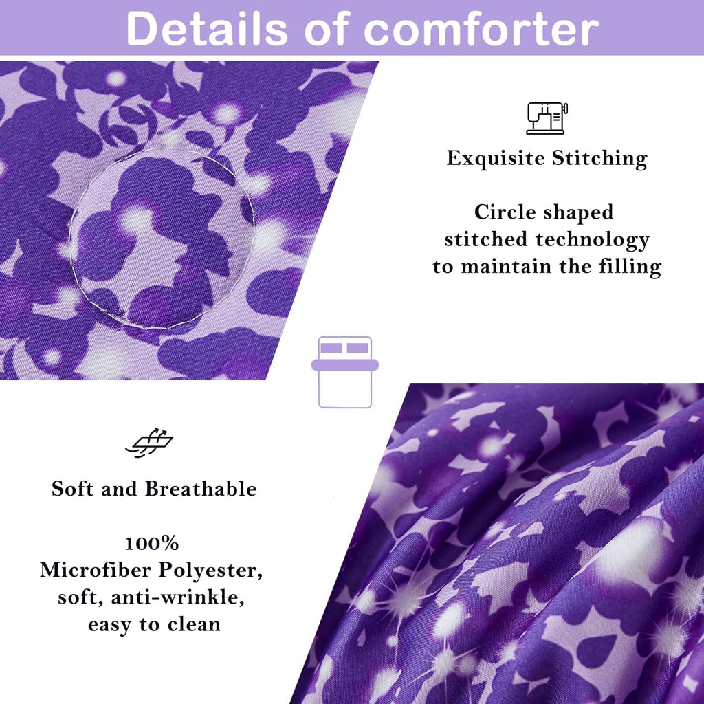 Purple Girls Twin Bedding Set - 6 Pieces Comforter Set with Sheets, Tie Dye Rainbow Bed-In-A-Bag, Sparkle Glitter Fluffy Kids Bedroom Bed Sets (Blue Purple, Twin)