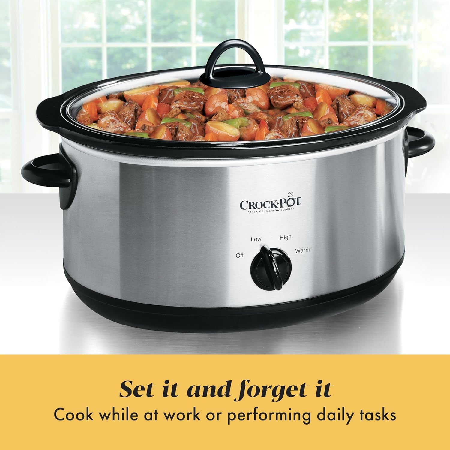 7 Quart Oval Manual Slow Cooker, Stainless Steel (SCV700-S-BR), Versatile Cookware for Large Families or Entertaining