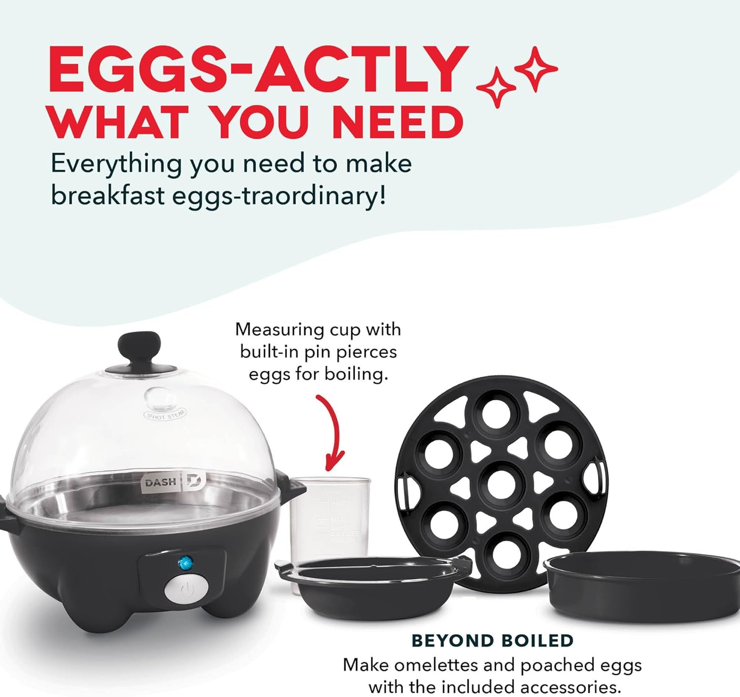 Rapid Egg Cooker - Boiler, Poacher & Steamer - Includes Measuring & Recipe Guide - Dishwasher Safe - BPA Free - Holds 7 Eggs, Black