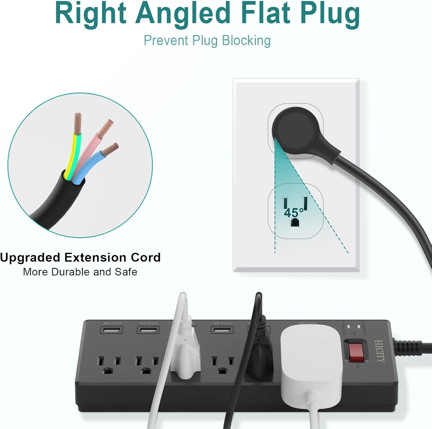 Power Strip,  Surge Protector with 6 AC Outlets and 6 USB Ports, Wall Mountable Flat Plug Extension Cord, 1625W/13A, Widely Spaced Outlet for Home, Office, Hotel (6Ft, Black)