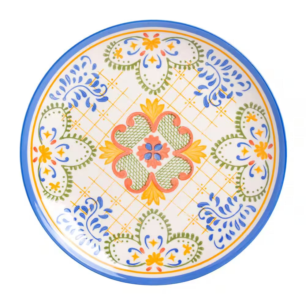 Tierra Tile 12-Piece round Stoneware Dinnerware Set in Blue Assorted Designs Service Set for 4