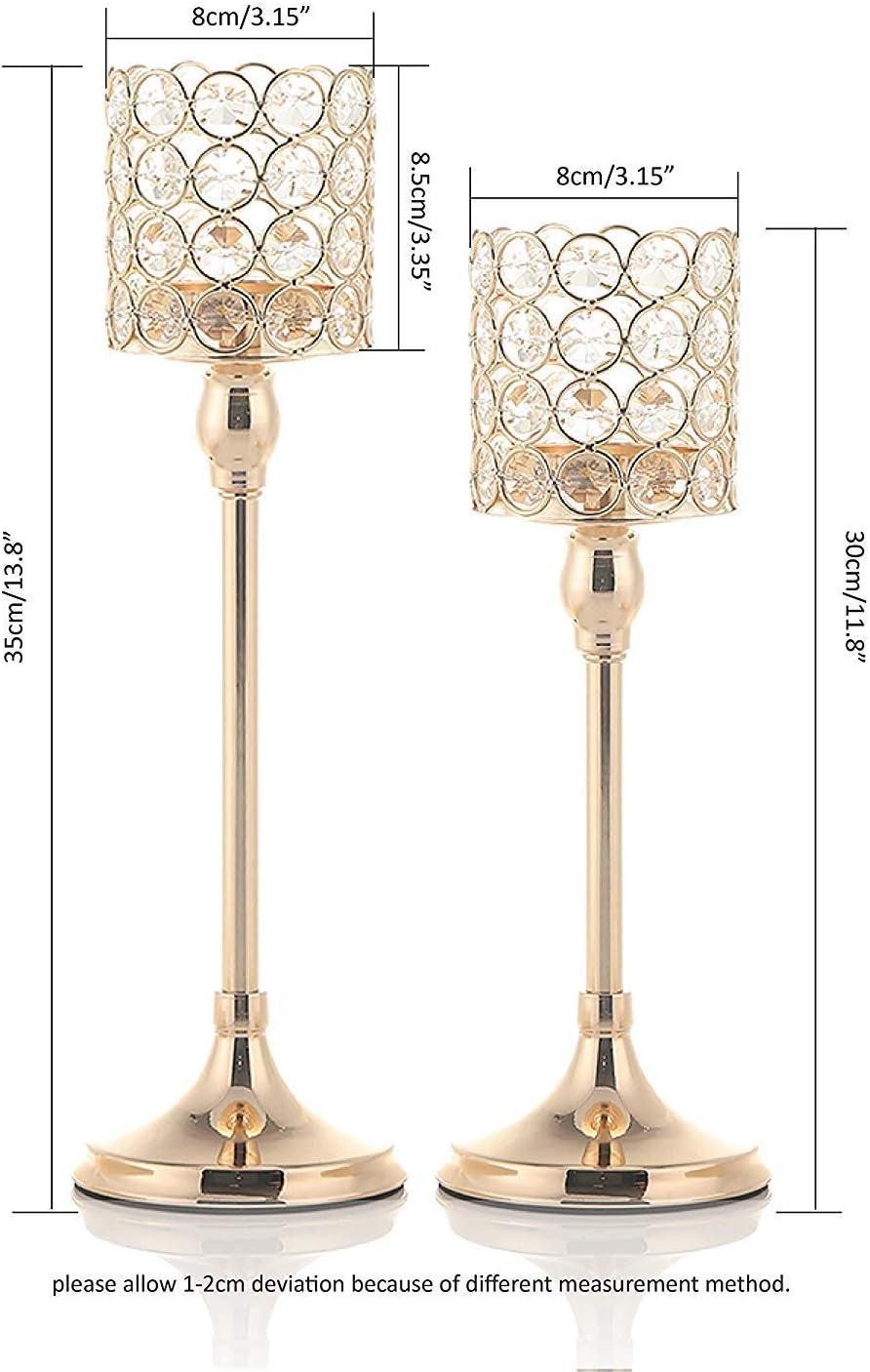 2 PCS Crystal Gold Candle Holders for Home Modern Decor/Wedding Table Centerpieces,Anniversary Celebration Gifts,12 and 14 Inches Tall