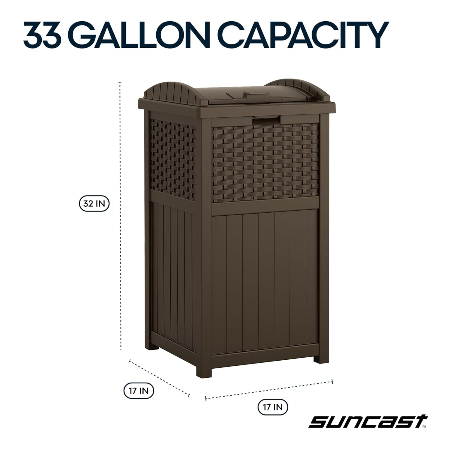 33 Gallon Commercial Outdoor Trashcan Hideaway with Lid for 30 to 33 Gallon Trash Bags for Garage, Backyard, or Garden, Brown