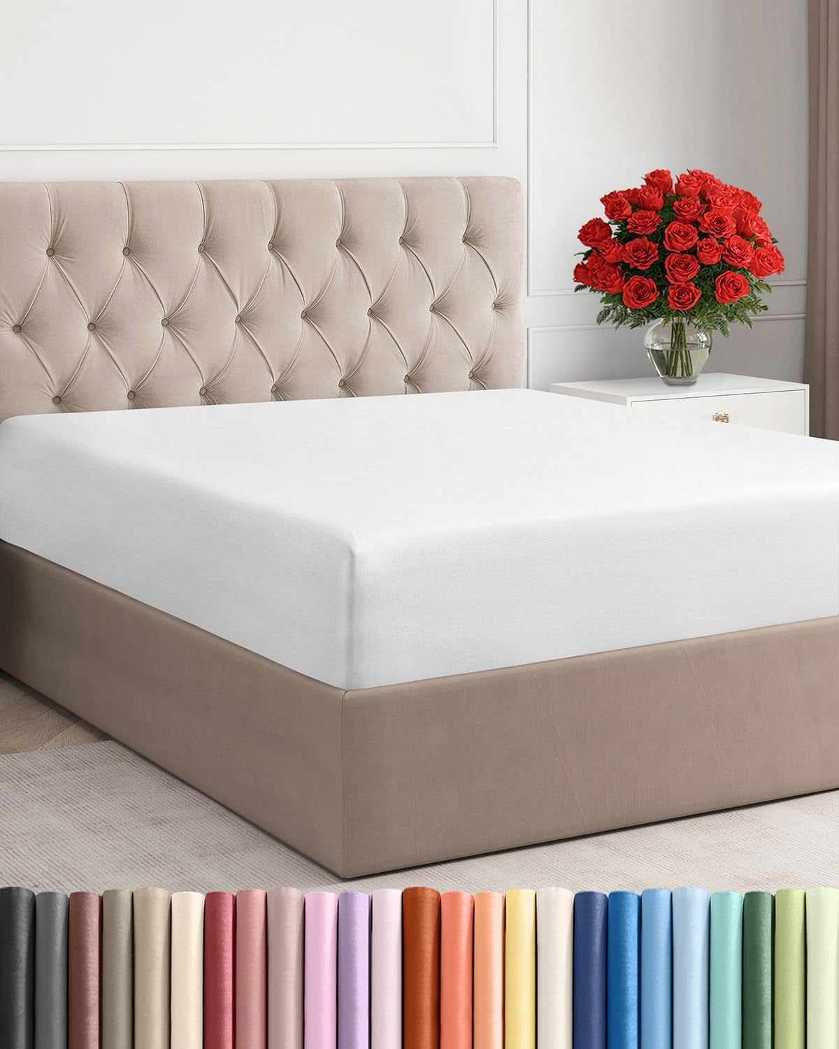 Queen Fitted Bed Sheet - Bottom Single Fitted Sheet Only - Ultra-Soft Hotel Luxury Bedding W/ 8-16 Inch Deep Pockets - Breathable, Cooling & Wrinkle Free - Easy-Care, Fade & Shrink Resistant - White