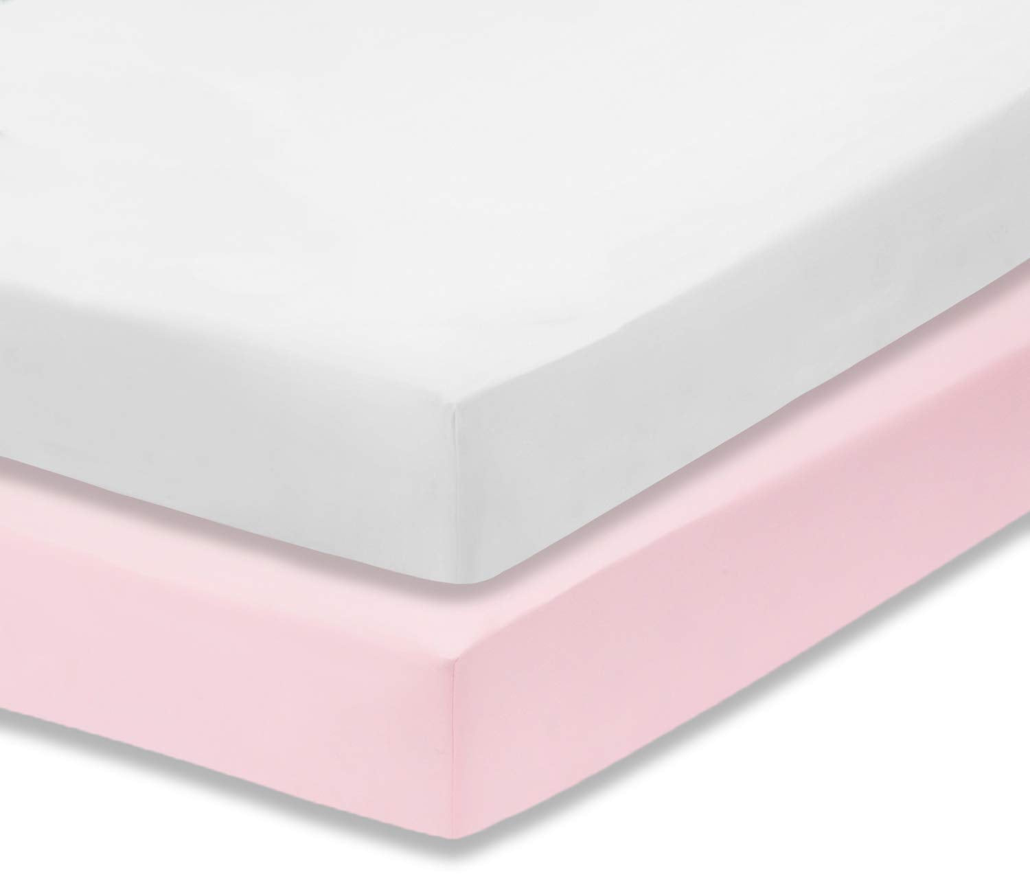 2-Pack Fitted Crib Sheets, 100% Soft Breathable Microfiber Baby Sheet, Fits Standard Size Crib Mattress 28In X 52In, Pink Nursery Sheet and White Nursery Sheet