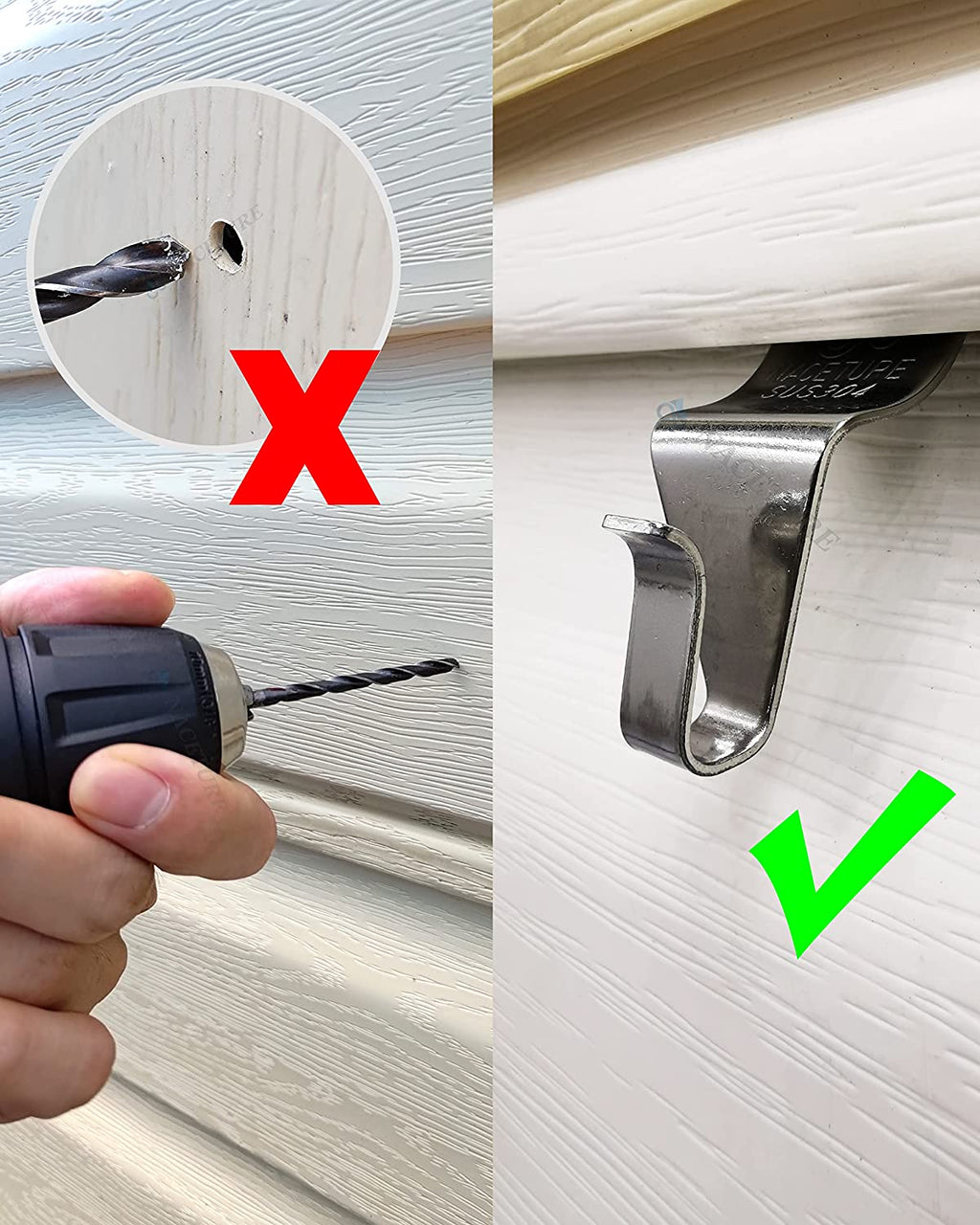 Vinyl Siding Hooks Hanger (10 Pack) | No Drill Vinyl Hooks for Hanging Outdoor Decor, Sliver