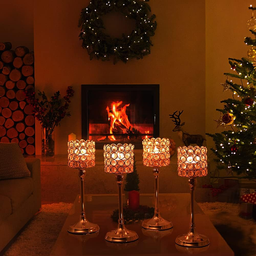 2 PCS Crystal Gold Candle Holders for Home Modern Decor/Wedding Table Centerpieces,Anniversary Celebration Gifts,12 and 14 Inches Tall