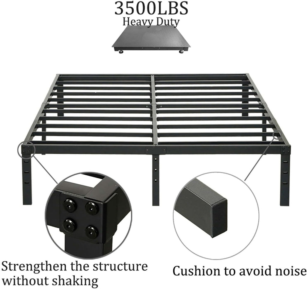 Queen Size Bed Frame with Steel Slats Support, Sturdy and Durable, No Box Spring Needed, 16 Inch High 3500Lbs Heavy Duty Metal Platform Frames with Storage, Noise-Free, Black