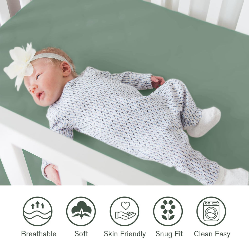 Crib Sheets for Girls and Boys, 2Pk Baby Crib Fitted Sheet for Standard Size Crib and Toddler Mattress, Super Soft Baby Sheet, Green Dinosaur