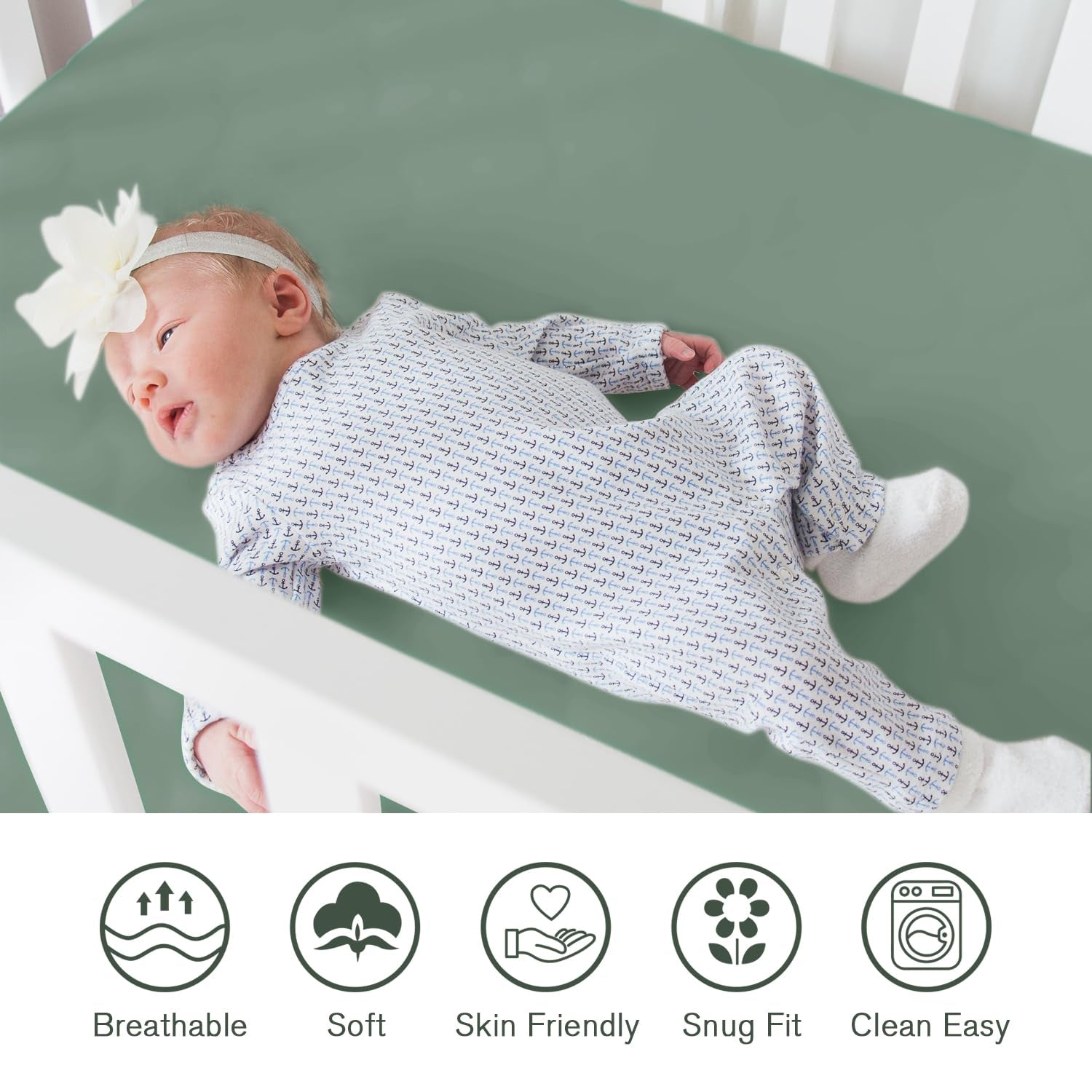 Crib Sheets for Girls and Boys, 2Pk Baby Crib Fitted Sheet for Standard Size Crib and Toddler Mattress, Super Soft Baby Sheet, Green Dinosaur