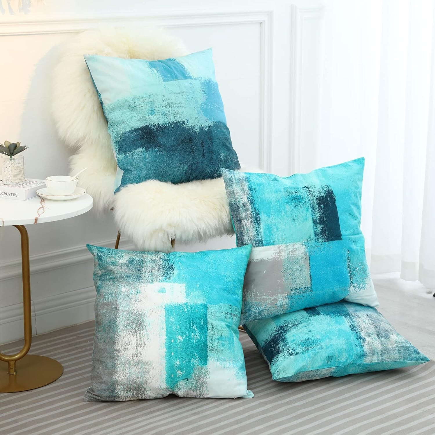 Teal Throw Pillow Cover,Pack of 4 Soft Velvet Decorative Cushion Cover for Sofa Bedroom Living Room (18X18 Inch,Teal)