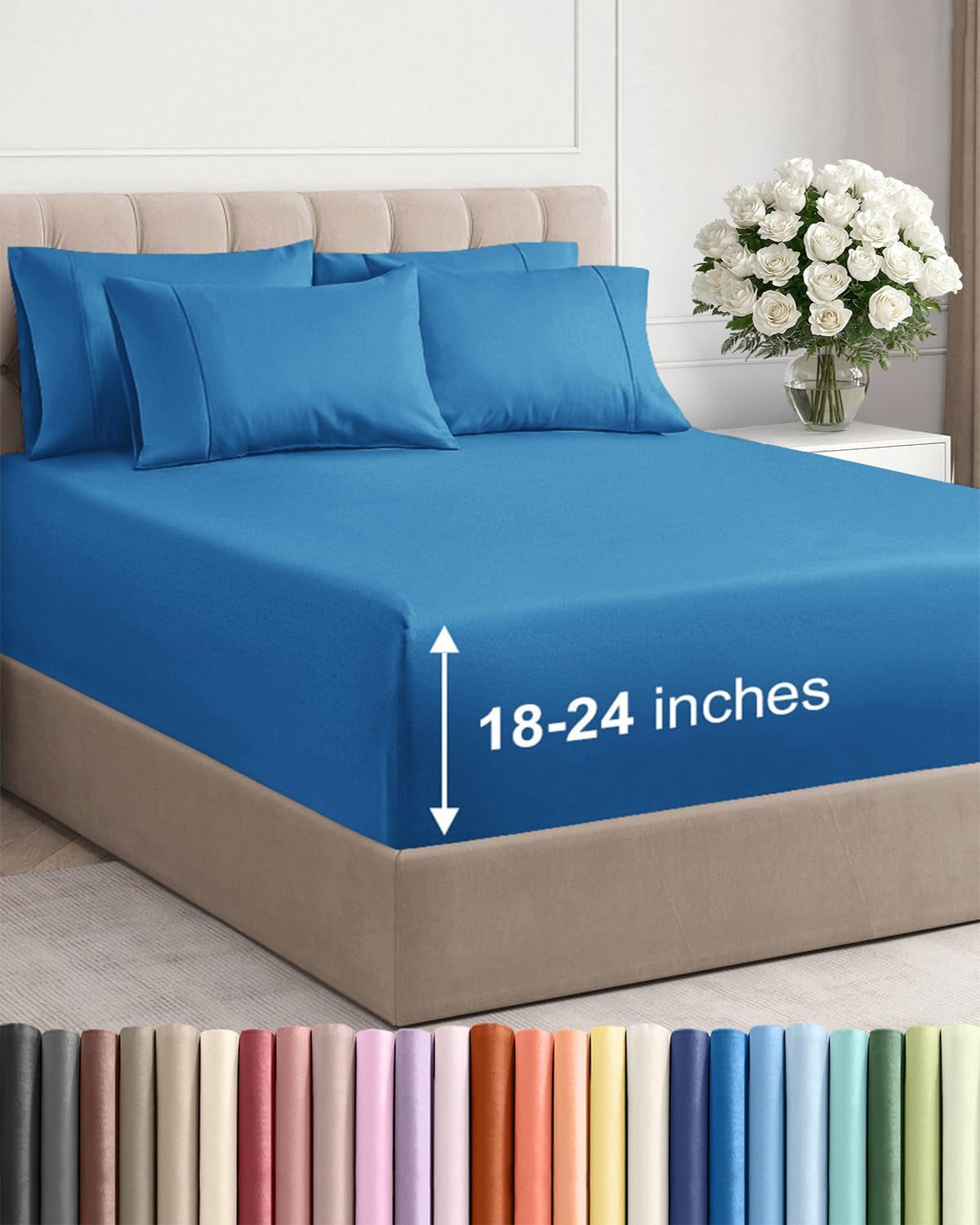 Extra Deep King Sheet Set - 6 Piece Breathable and Cooling Sheets - Hotel Luxury Bedding for Women, Men, Kids & Teens - Easy & Secure Fit - Soft, Wrinkle Free & Comfy - Extra Deep Pockets - Denim Blue