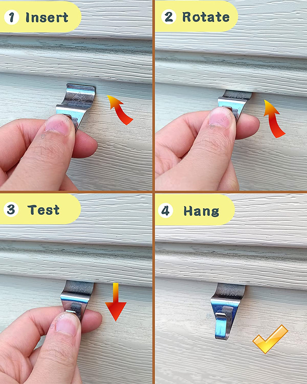 Vinyl Siding Hooks Hanger (10 Pack) | No Drill Vinyl Hooks for Hanging Outdoor Decor, Sliver
