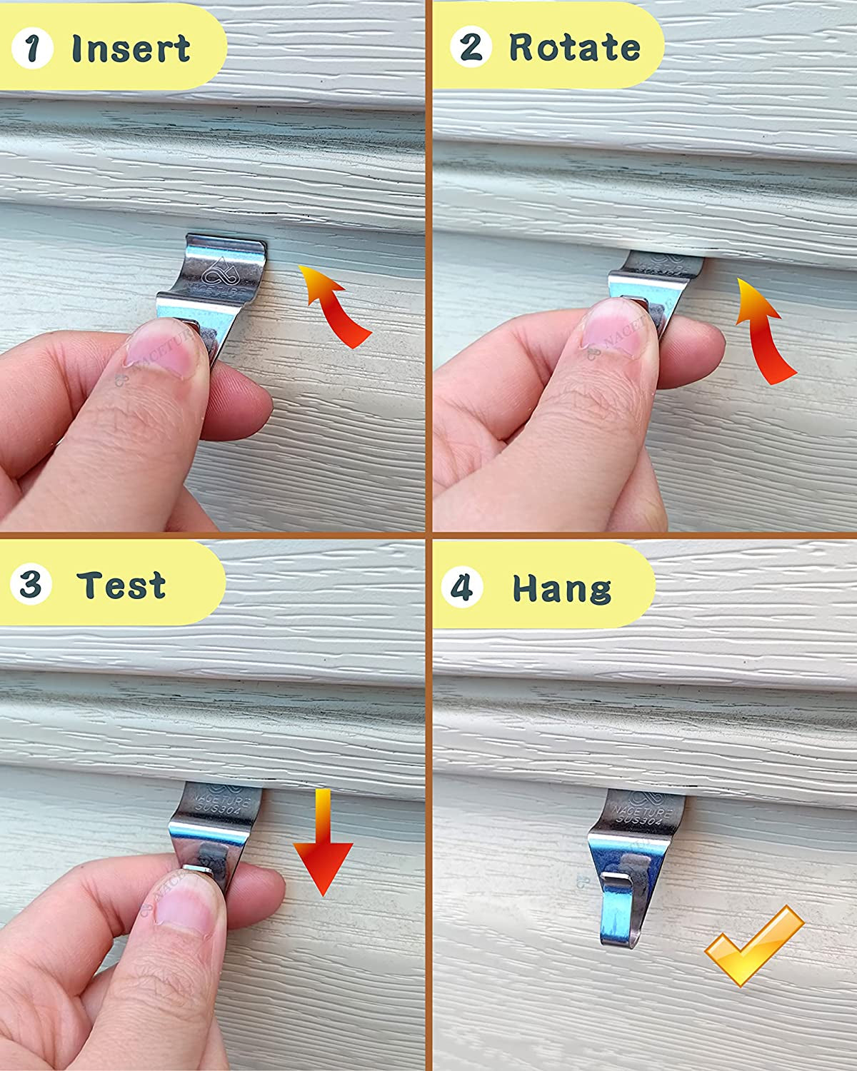 Vinyl Siding Hooks Hanger (10 Pack) | No Drill Vinyl Hooks for Hanging Outdoor Decor, Sliver