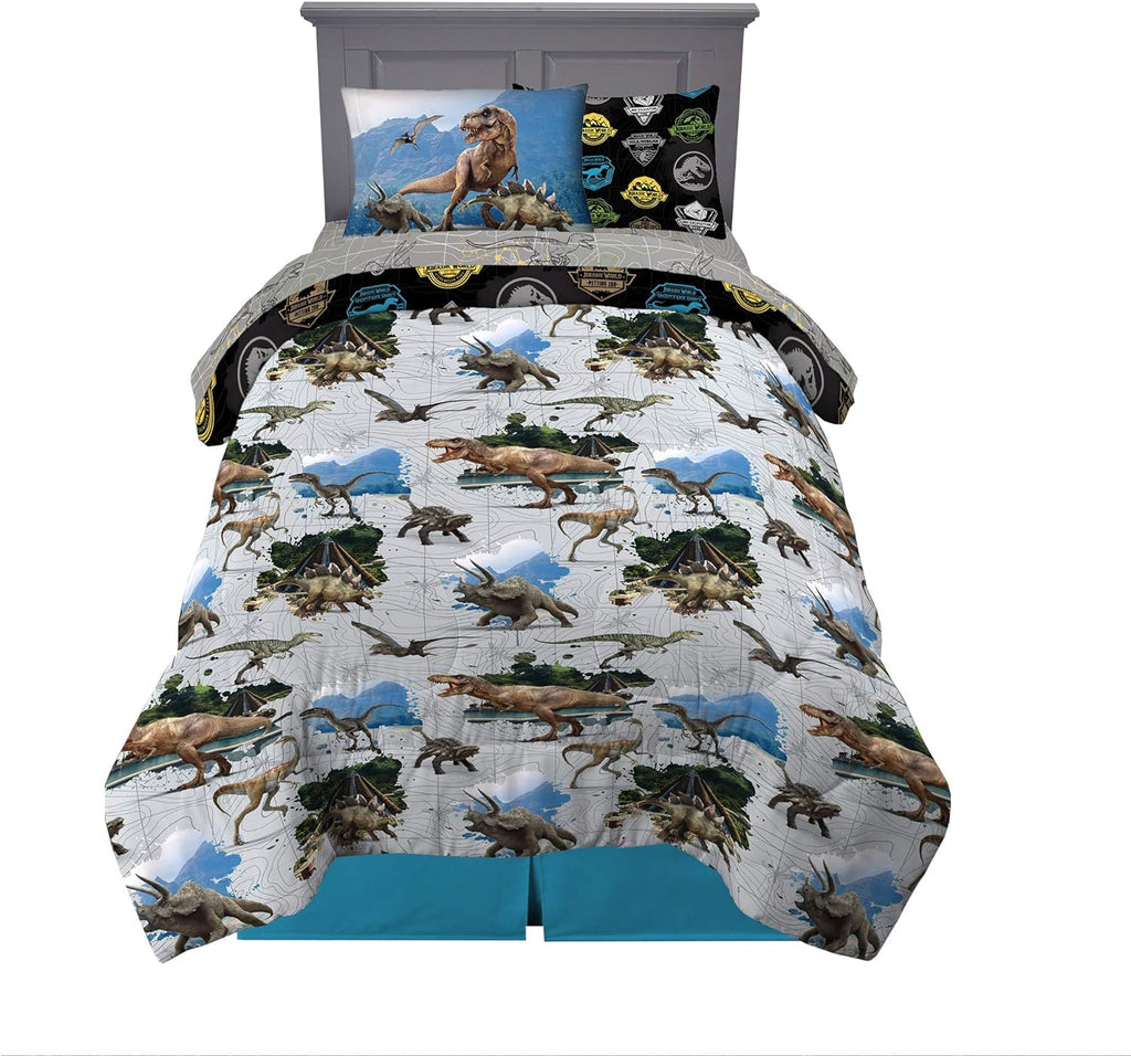 Kids Bedding Super Soft Comforter and Sheet Set with Sham, 5 Piece Twin Size, Jurassic World,6A1348