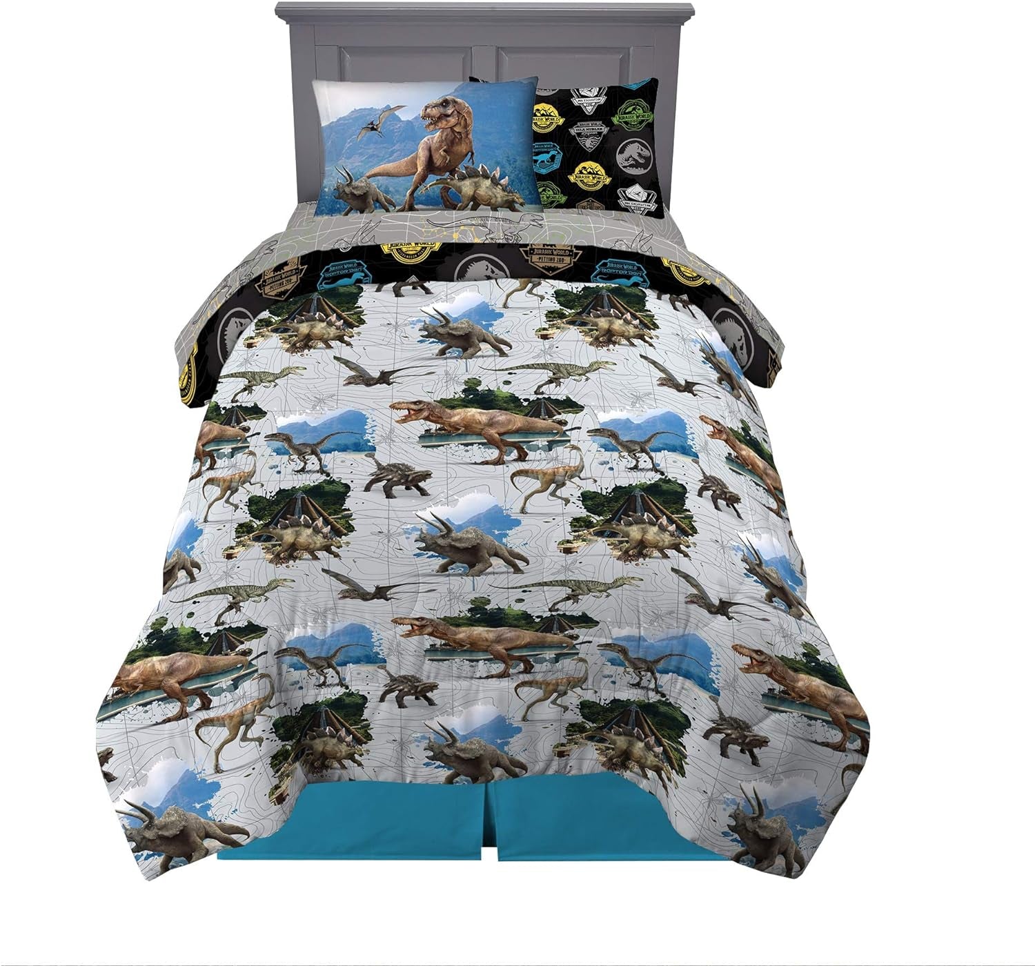 Kids Bedding Super Soft Comforter and Sheet Set with Sham, 5 Piece Twin Size, Jurassic World,6A1348
