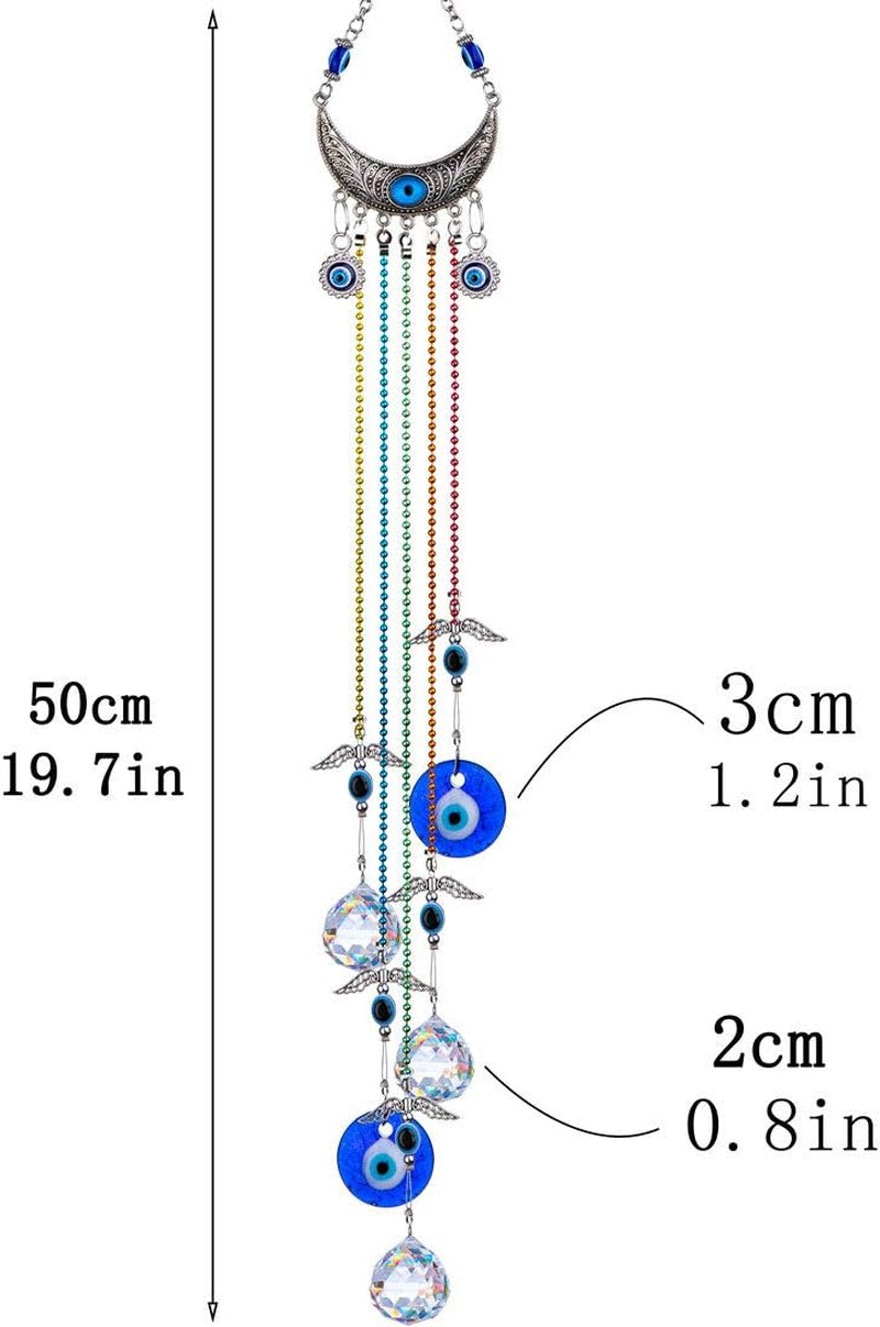 20Inch Blue Evil Eye Hanging Crystals Suncatcher Ornament for Christmas Tree with Chakra Energy Crystal Ball Prism Pendant Rainbow Maker for Home Decor Protection