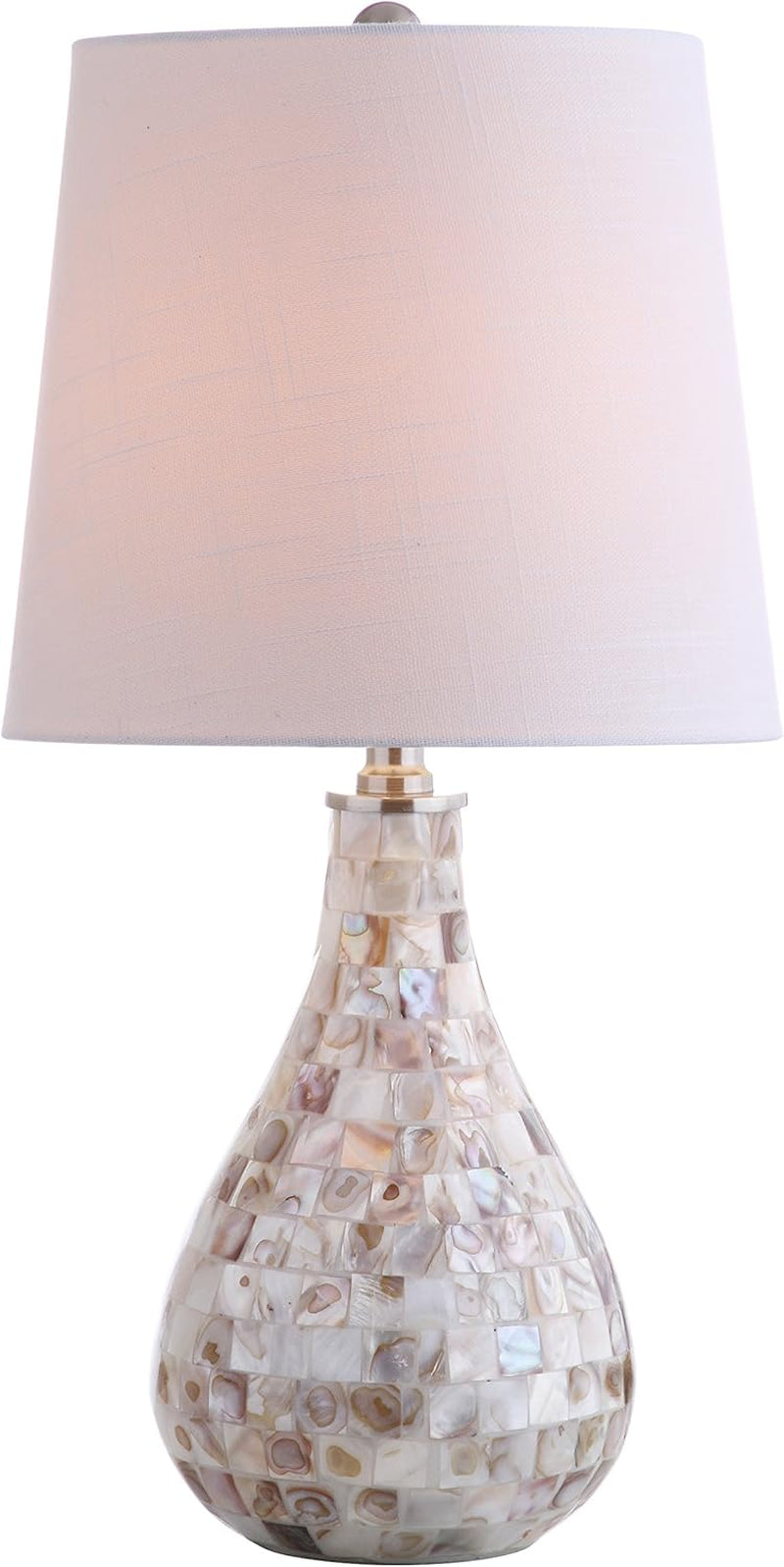 20.5" Seashell Coastal Mini LED Table Lamp for Living Room Office, White Linen Drum Shade, Modern Mother of Pearl Bedside Nightstand Lamp, LED Bulb Included JYL1024A