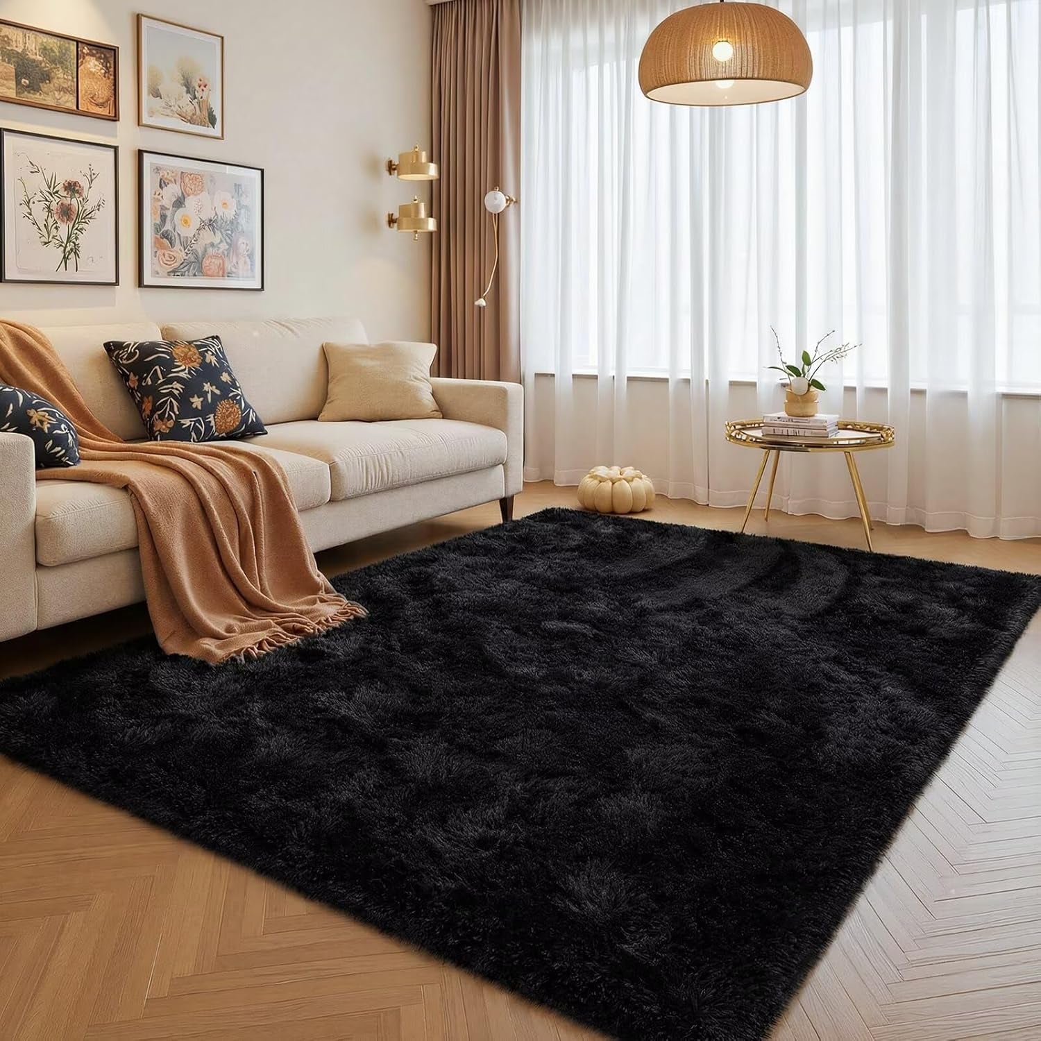 3X5 Black Washable Area Rug for Boys Bedroom, Soft Non-Slip Fluffy Bedside Rugs, Shag Plush Memory Foam Carpet for Kids Room Baby Nursery Home Decor Aesthetic