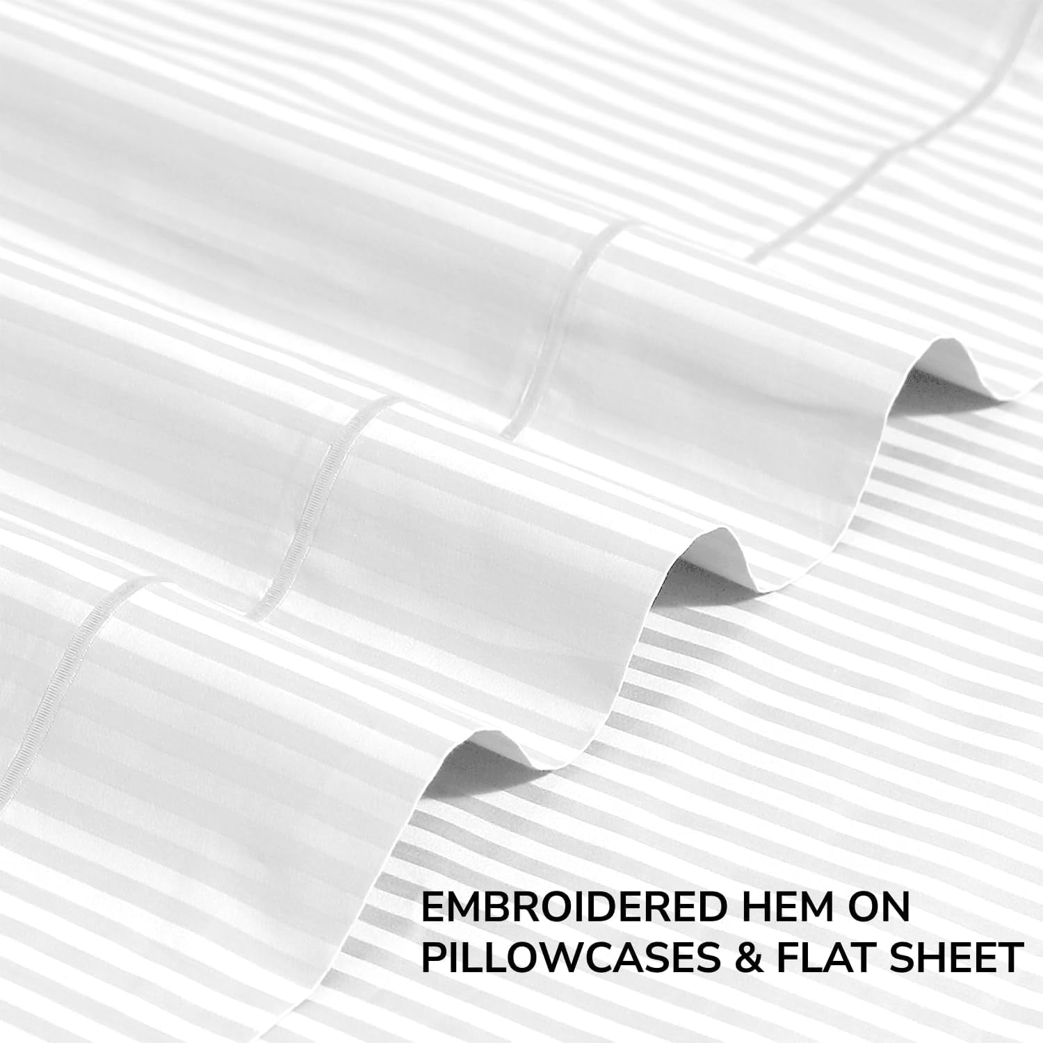 Feather & Stitch 500 TC Split King Size Damask Bed Sheet Set, 100% Cotton Soft Breathable Bedsheets, 5 Piece 18" Deep Pockets Sateen Weave Striped Bedding Mattress Resort Hotel - (White Stripe)