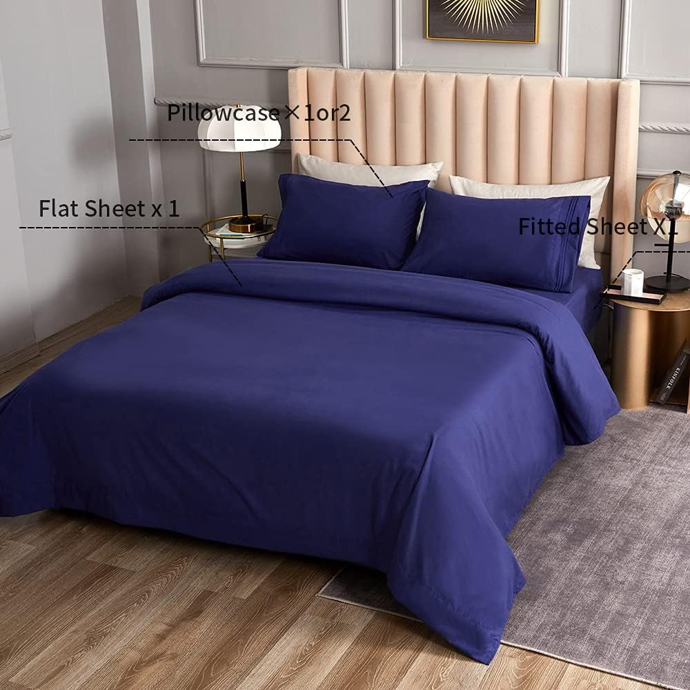 Bed Sheet Set - Brushed Microfiber Bedding - Bedding Sheets & Pillowcases - Deep Pockets - Easy Fit - Breathable & Cooling Sheets - 4 Piece Full Blue Set