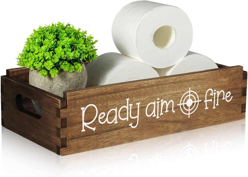 Toilet Paper Storage Basket Bathroom Decor Box -Ready Aim Fire, a Clean Bowl Is Our Goal-2 Sides Bathroom Box Funny Gifts for Men