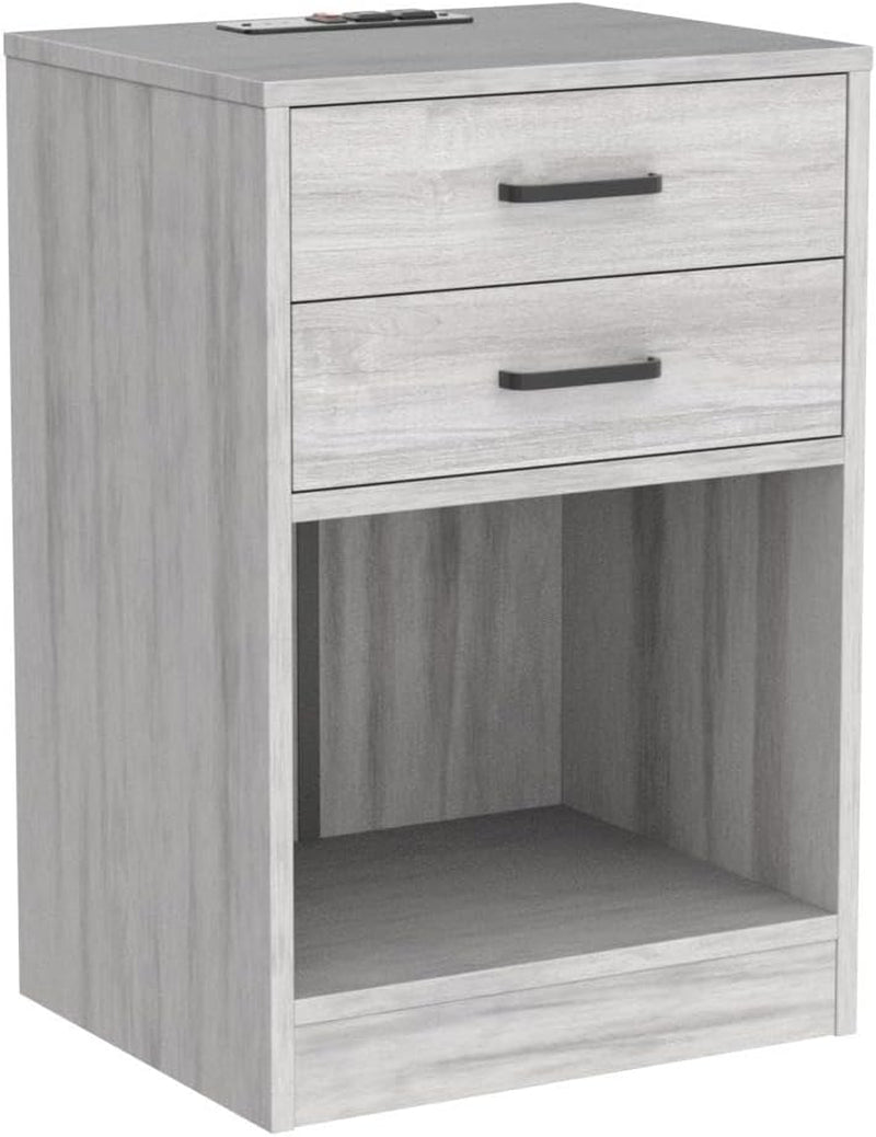 Nightstands Set of 2,Grey Nightstand with Charging Station & Drawers,Night Stands for Bedrooms Set of 2