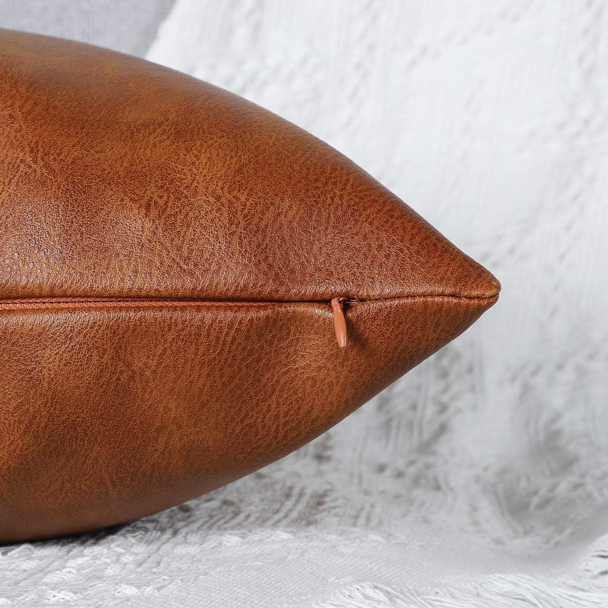 Set of 2 Faux Leather Decorative Throw Pillow Covers Modern Solid Outdoor Cushion Cases Luxury Pillowcases for Couch Sofa Bed 22X22 Inches Brown