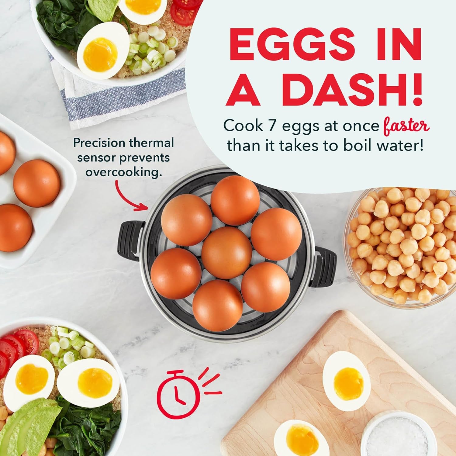 Rapid Egg Cooker - Boiler, Poacher & Steamer - Includes Measuring & Recipe Guide - Dishwasher Safe - BPA Free - Holds 7 Eggs, Black